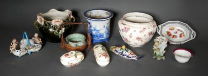 null *Lot de caches-pots, plats et vases divers en céramique (accidents)