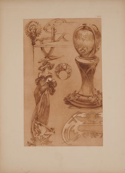 null Alfons MUCHA (1860-1939). 
Etude d'objets : Documents décoratifs. PL.67.
Planche...