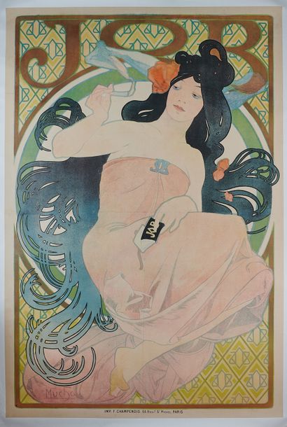 null Alfons MUCHA (1860-1939). 
Femme tenant une cigarette.
Affiche pour papier à...