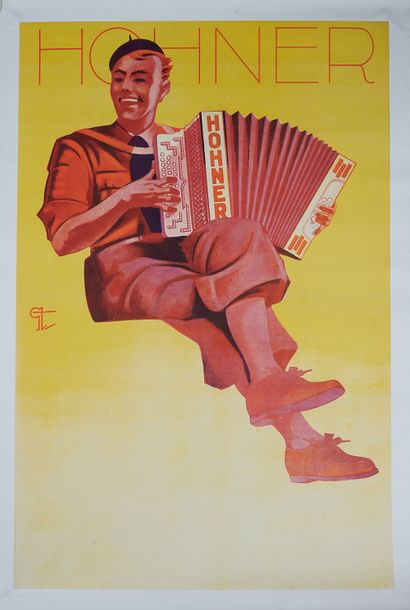 null G.T? 
HOHNER ACCORDION. 
Poster lithographed in colors, pasted on canvas. 
Plate...