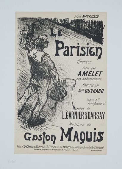 null LOBEL. 
LE PARISIEN, chanson crée par AMELET. 
Affiche lithographiée en noir,...