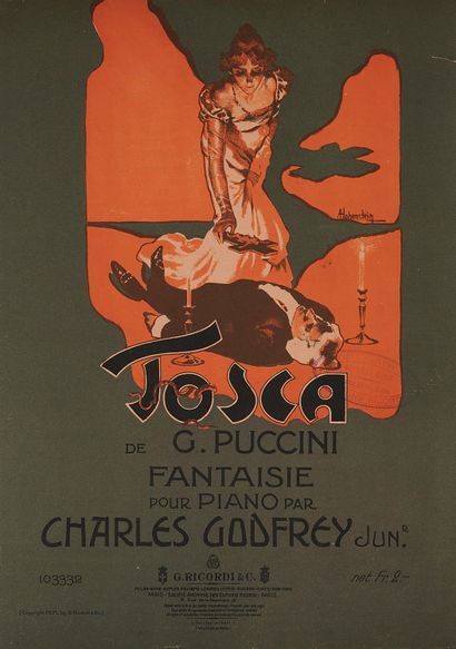 null Adolfo HOHENSTEIN (1854-1928).
TOSCA de G. Puccini. 
Affiche lithographiée couleurs,...
