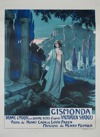 null Georges-Antoine ROCHEGROSSE (1859-1938). GISMONDIN DRAME LYRIQUE. 
Affiche lithographiée...