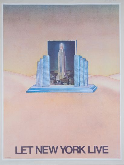 null Jean-Michel FOLON (1934-2005). 
LET NEW YORK LIVE, 1980. 
Affiche imprimée couleurs,...