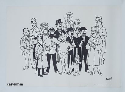 null HERGE (1907-1983). 
Family of Tintin. 
Untitled poster, printed in black, pasted...