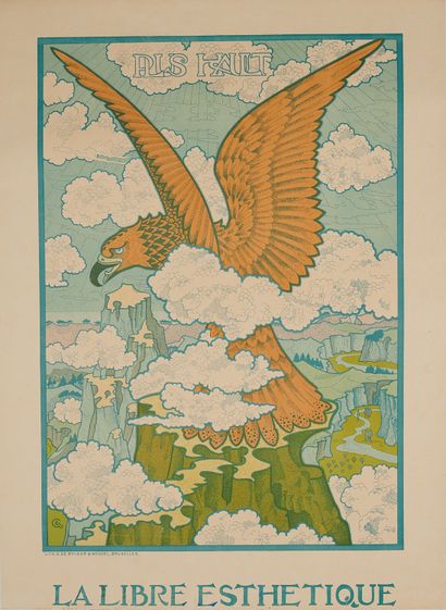 null Gisbert COMBAZ (1869-1941). 
LA LIBRE ESTHETIQUE : PLUS HAUT, 1900. 
Affiche...