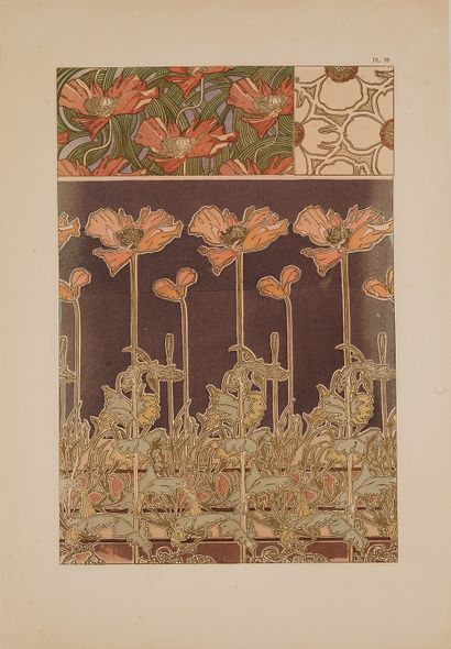 null Alfons MUCHA (1860-1939). 
Projet décor floral décoration intérieure Documents...