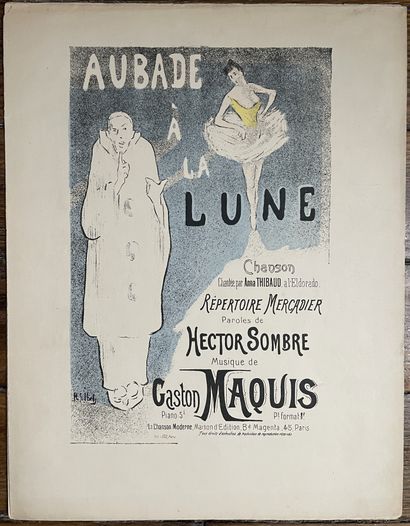 null Henri Gabriel IBELS (1867-1936). 
AUBADE A LA LUNE. 
Répertoire chanson, lithographié...
