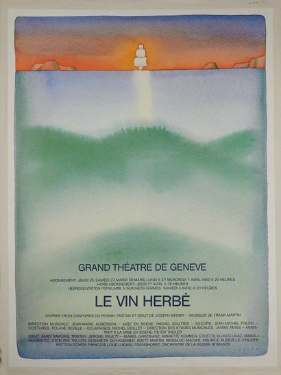 null Jean-Michel FOLON (1934-2005). 
GRAND THEATRE DE GENEVE. THE WINE HERB.
Poster...