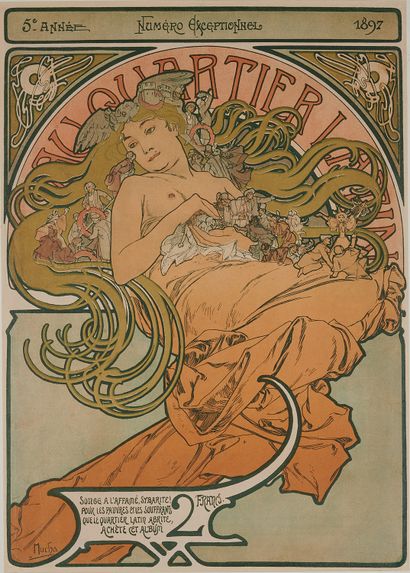 null Alfons MUCHA (1860-1939). 
AU QUARTIER LATIN, 5th Year Exceptional Number 1897.
Cover...