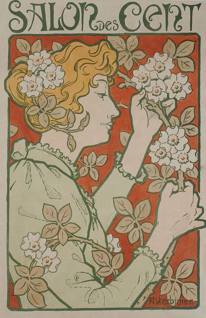 null Arsène HERBINIER (1869-1947). 
SALON DES CENT. 
Poster lithographed in colors,...