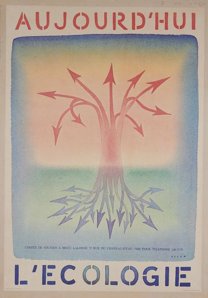 null Jean-Michel FOLON (1934-2005). 
TODAY THE ECOLOGY. 
Poster printed in colors,...