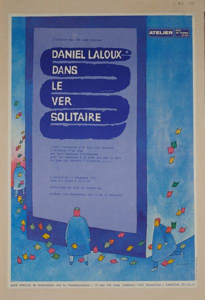 null Jean-Michel FOLON (1934-2005). 
DANIEL LALOUX DANS LE VER SOLITAIRE. 
Affiche...