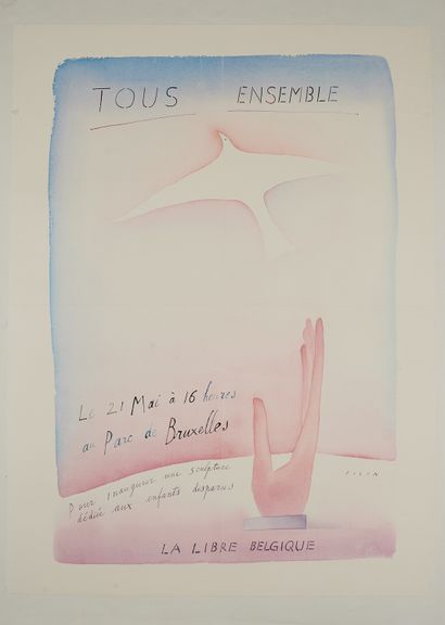 null Jean-Michel FOLON (1934-2005). 
TOUS ENSEMBLE May 21 at 4pm in the Park of Brussels.
Poster...