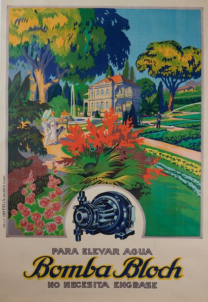 null P. SCH. 
BOMBA BLOCH. 
Spanish poster lithographed in colors, laminated on canvas,...