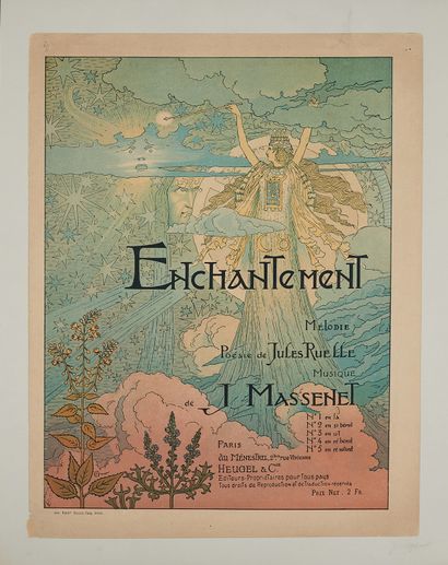 null Eugène GRASSET (1845-1917).
ENCHANTEMENT DE J. MASSENET. 
Affiche lithographiée...
