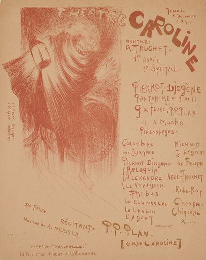 null Georges DE FEURE (1868-1943). 
THEÂTRE CAROLINE.
Affiche lithographiée couleurs,...