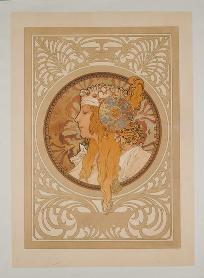 null Alfons MUCHA (1860-1939).
Byzantine head of a woman.
 Lithographed poster in...