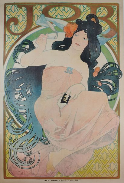 null Alfons MUCHA (1860-1939). 
Femme tenant une cigarette.
Affiche pour papier à...