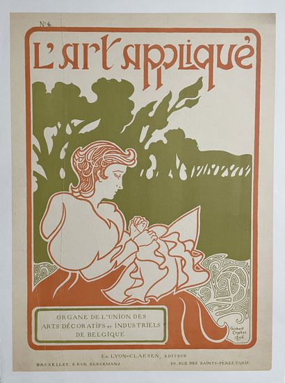 null Gisbert COMBAZ (1869-1941). 
L'ART APPLIQUE, 1896. 
Couverture de revue lithographiée...