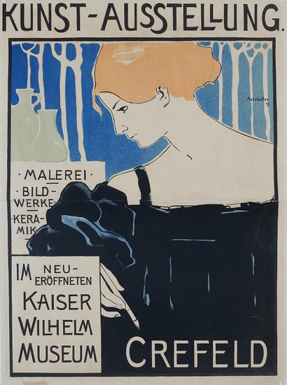 null Alfred MOHRBUTTER (1867-1916). 
KUNST-AUSSTELLUNG. CREFELD, 1897. 
Poster lithographed...