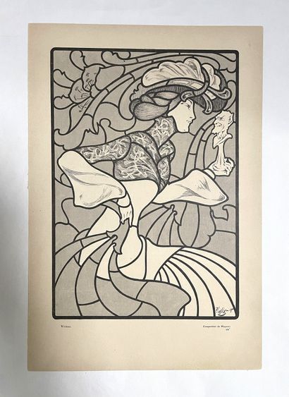 null Victor MIGNOT (1872-1944). 
GLASS, composition of Miquael 26. 
Decorative lithographed...