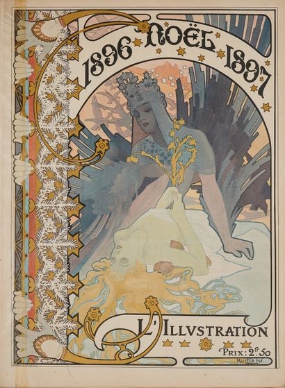 null L'ILLUSTRATION, 1896 NOËL 1897.
Revue avec couverture illustrée par MUCHA. 
41...