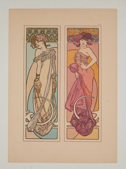 null Alfons MUCHA (1860-1939). 
Deux femmes debout : Documents décoratifs PL.45.
Planche...