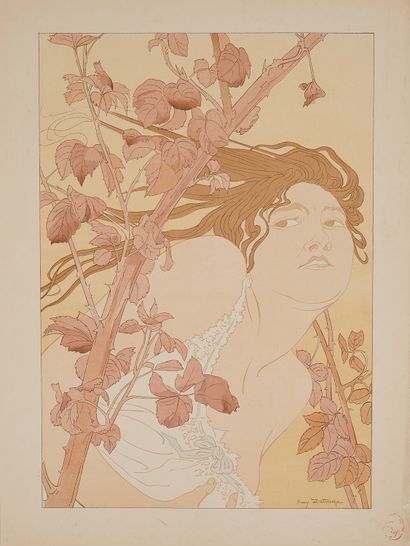 null Henry DETOUCHE (1854-1913). 
IN THE BRAMBLES. 
Lithograph in colors, pasted...