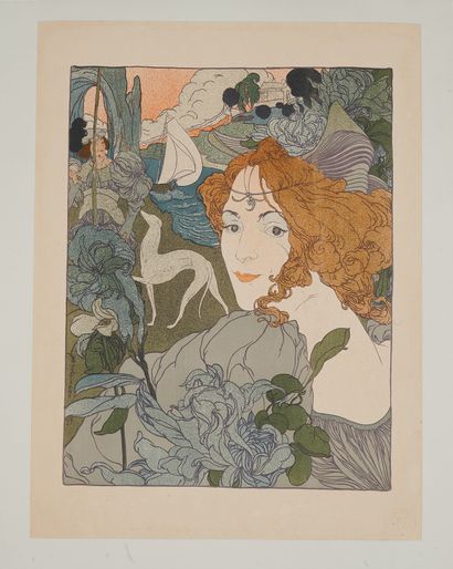 null Georges DE FEURE (1868-1943). 
THE RETURN. 
Original lithograph, 1897, edition...