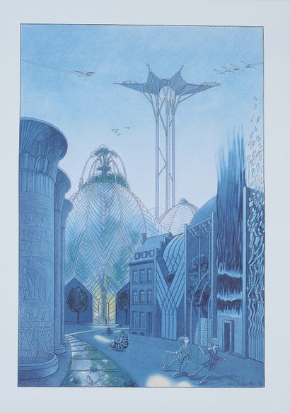null Luc SCHUITEN (born in 1944). 
A STREET IN 2150, 1999. 
Lithographed poster in...