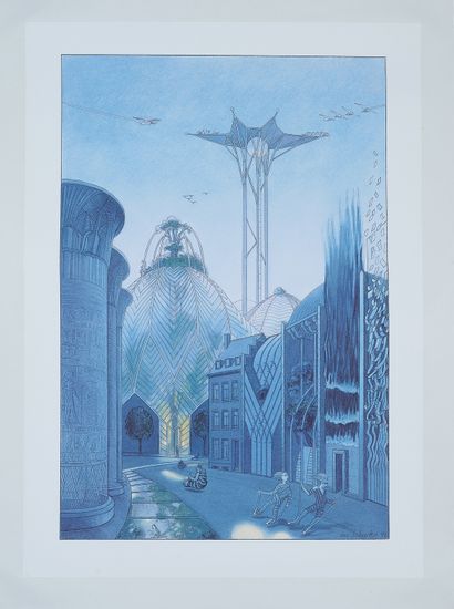 null Luc SCHUITEN (born in 1944). 
A STREET IN 2150, 1999. 
Lithographed poster in...