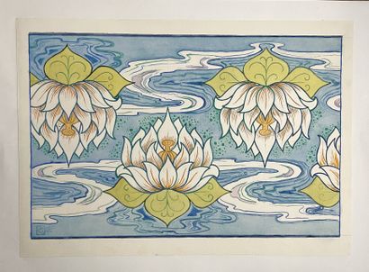 null Gisbert COMBAZ (1869-1941). 
Water lilies, 1901. 
Poster lithographed colors,...