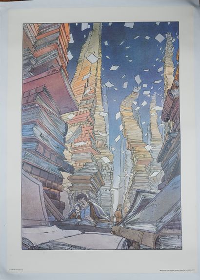 null François SCHUITEN (born in 1956). 
THE LIBRARY. 
Poster lithographed colors,...