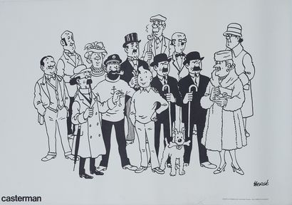 null HERGE (1907-1983). 
Famille de Tintin. 
Affiche non titrée, imprimée en noir,...