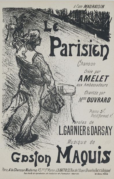 null LOBEL. 
LE PARISIEN, chanson crée par AMELET. 
Affiche lithographiée en noir,...