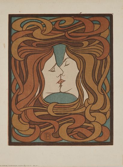 null Peter BEHRENS (1868-1940).
THE KISS. 
Original lithograph, Sechsfarbiger Original...