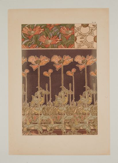 null Alfons MUCHA (1860-1939). 
Projet décor floral décoration intérieure Documents...