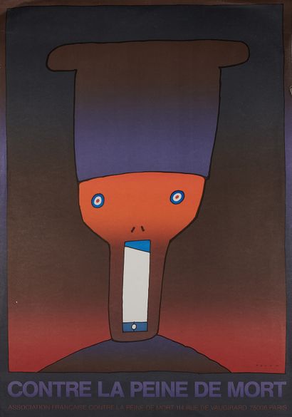 null Jean-Michel FOLON (1934-2005). 
CONTRE LA PEINE DE MORT. 
Affiche imprimée couleurs,...