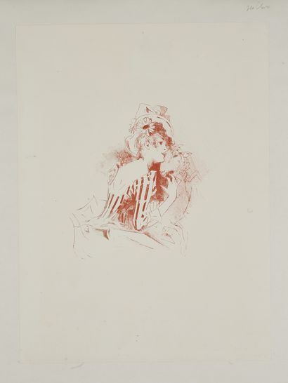 null Jules CHERET (1836-1932). 
Femme et mouton. 
Affiche lithographiée à la sanguine...