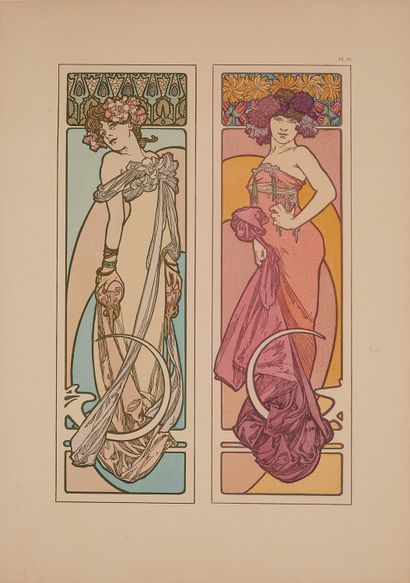 null Alfons MUCHA (1860-1939). 
Two standing women: Decorative documents PL.45.
Lithographed...
