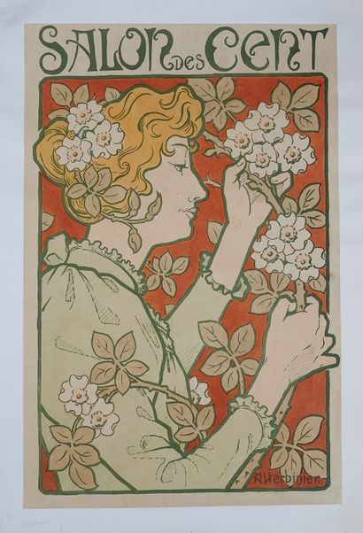null Arsène HERBINIER (1869-1947). 
SALON DES CENT. 
Affiche lithographiée en couleurs,...