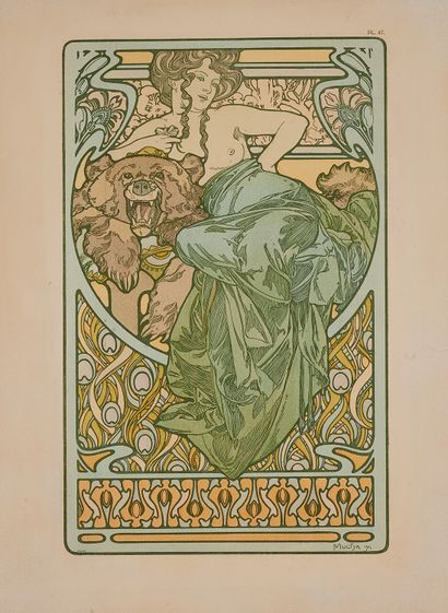 null Alfons MUCHA (1860-1939). 
Femme assise et ours : Documents décoratifs. PL.47....