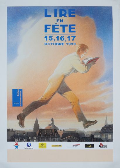 null François SCHUITEN (né en 1956). 
LIRE EN FÊTE, 2000. 
Affiche imprimée en couleurs,...