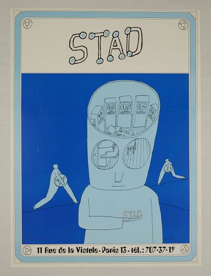 null Jean-Michel FOLON (1934-2005). 
STAD. 
Affiche imprimée couleurs, contrecollée...