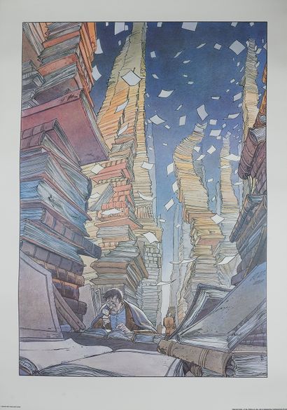 null François SCHUITEN (born in 1956). 
THE LIBRARY. 
Poster lithographed colors,...