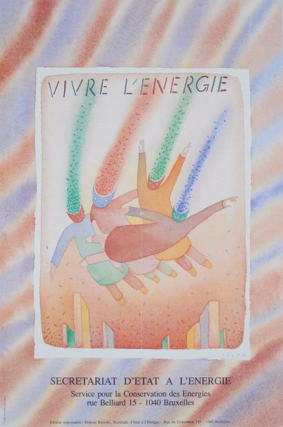 null Jean-Michel FOLON (1934-2005). 
VIVRE L'ENERGIE, 1882. 
Affiche imprimée couleurs,...