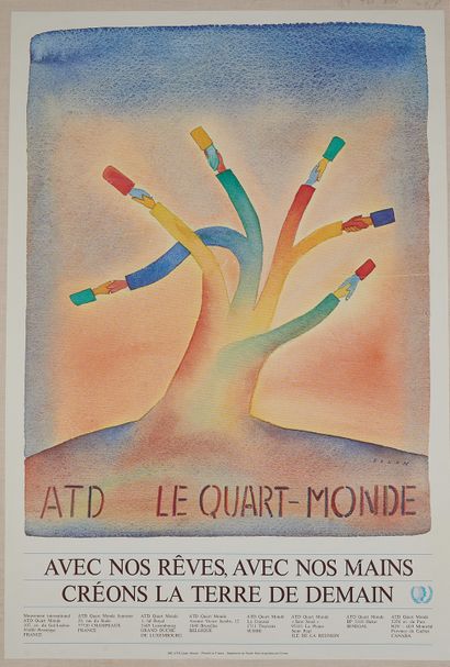 null Jean-Michel FOLON (1934-2005). 
ATD LE QUART-MONDE. 
Affiche imprimée couleurs,...