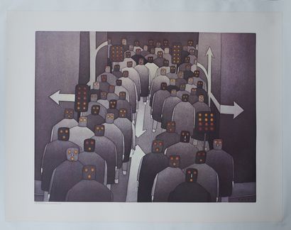 null Jean-Michel FOLON (1934-2005).
CROWD II, 1981. 
Etching and aquatint, signed...