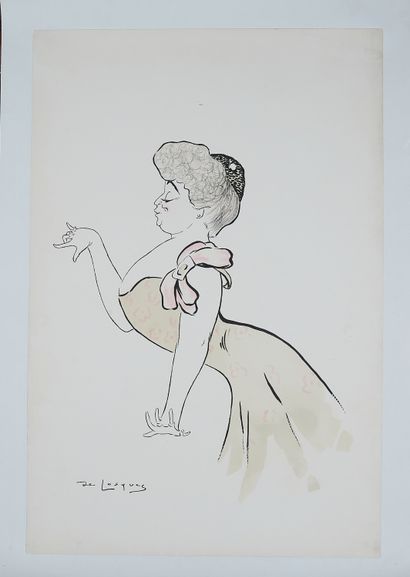 null Daniel DE LOSQUES (1880-1915). 
Caricature of Mrs. Marthe Regnier.
Color lithograph...